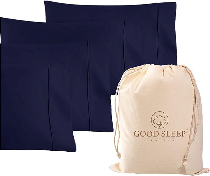 1000 TC Navy Blue Standard Pillowcases Set of 4 100% Egyptian Cotton Pillow Cases with Long Staple Cotton & Sateen Weave, Silky Soft Hotel - Like Bed Pillow Covers for Comfy Sleeping, Snug Fit