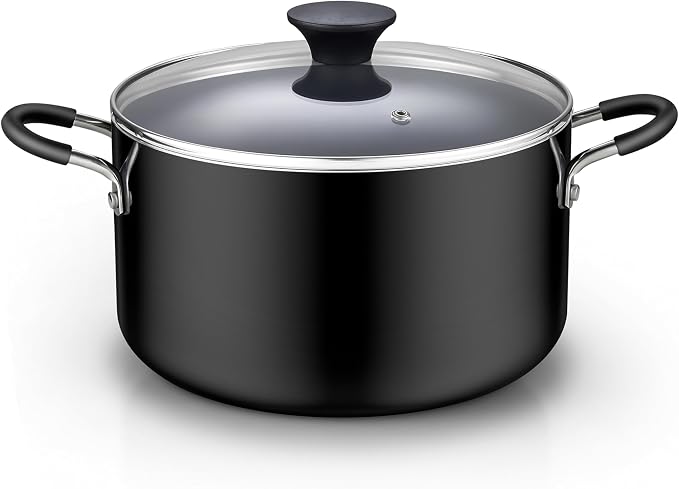 Cook N Home 6 Quart Non Stick Stock Pot with Lid, Large Pots for Cooking | Nonstick Soup Pot, Stockpot Induction Cookware - Oven & Dishwasher Safe, Black