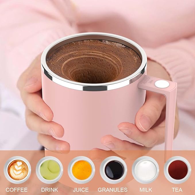 CYANLUX Self Stirring Mug, Rechargeable Automatic Magnetic Electric Coffee Mug, Rotating Mixing Cup, To Stir Coffee, Chocolate, Milk, Protein,Cocoa, Great For Home Office Travel School (Pink)