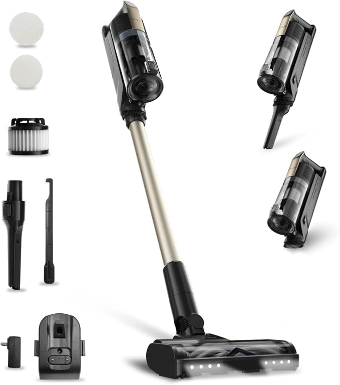 CANDY Cordless Vacuum Cleaner,65Mins Stick Vacuum Cleaners for Home,400W/190AW Powerful Suction,Anti-Tangle,LED Display,Self-Standing,One-Click Clean,Handheld,Hardwood Floor/Carpet/Pet Hair,CVS30