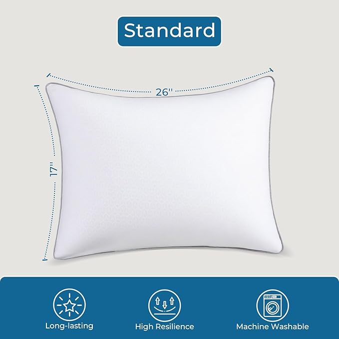 Sasttie Firm Pillows Standard Size Set of 4, Full Size Bed Pillows for Side, Back, and Stomach Sleepers - Oeko-Tex Certified Down Alternative Plump Filling - Hotel Quality and Machine Washable, 4 Pack