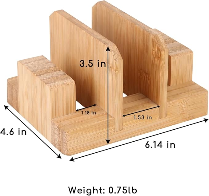 Donxote Bamboo Cutting Board Organizer Rack - Pot Lid, Baking Pan, Bakeware & Knife Holder, Cabinet and Countertop Storage Stand for Kitchen, Dish, Plate, and Cookbook