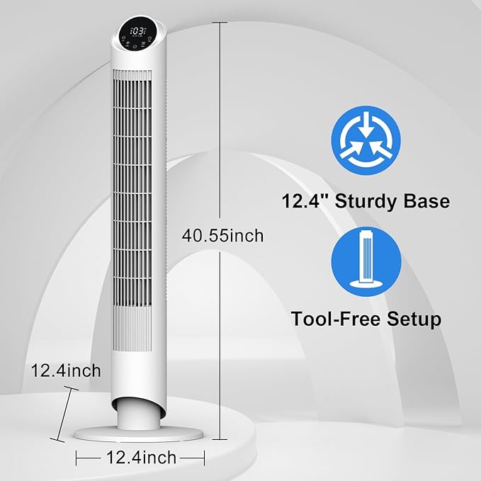 hykolity Tower Fan for Bedroom, 90° Oscillating Fan, 28dB Ultra Quiet Floor Fan with Remote Control, 26ft/s Velocity Bladeless Floor Fan with 3 Speeds & 4 Modes, 12H Timer - White