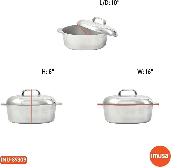 IMUSA 13in Cajun Cast Aluminum Oval Roaster with Lid, Durable Baking and Roasting Pan for Chicken, Meats, and Traditional Cooking (Pack of 2)
