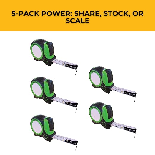 FastCap ProCarpenter Standard Reverse Measuring Tape, 25-Foot, 5-Pack | Lefty/Righty, Standard Measurements Readable from Right or Left Hand, Ideal for Professionals and Home Improvement, 98010