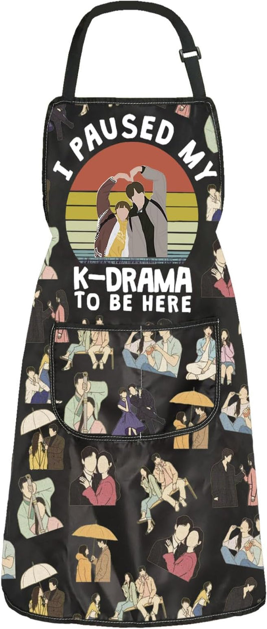 ZJXHPO K Drama Kitchen Apron Korean TV Show Fans Kitchen Decor K Drama Apron With Pocket Korean Lover Gift Housewarming Gift (KDrama Apron)