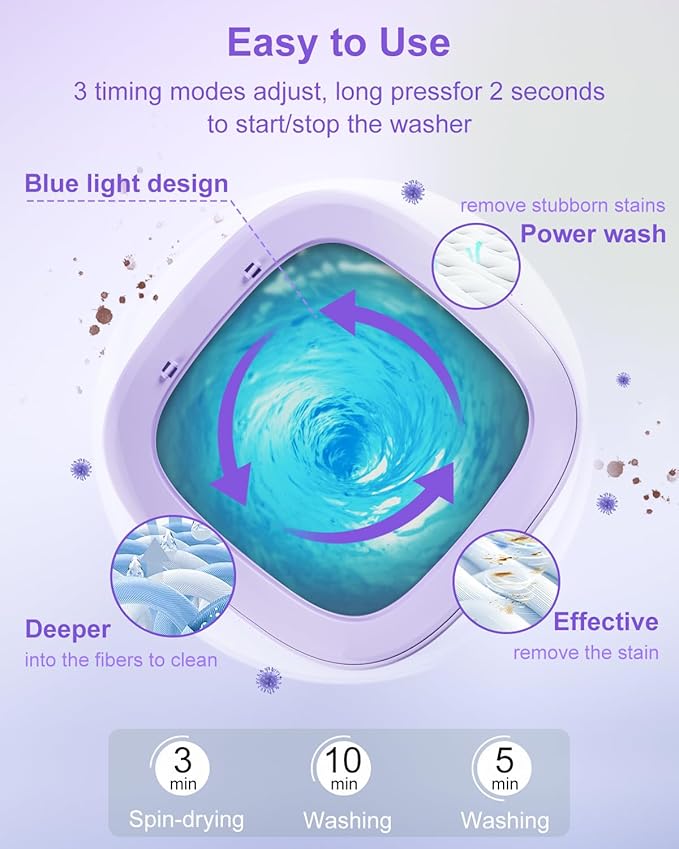 16L Portable Washing Machine, Folding Clothes Washer with Spin Basket & 3 Modes | Mini Washer for Underwear, Socks, Baby Clothes | Compact Washing Machine for Apartments, RV & Travel, Home (Purple)