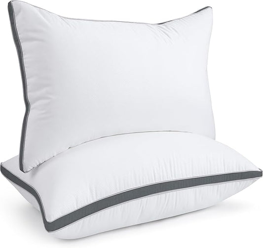viewstar Bed Pillows Queen Sizes Set of 2, Hotel Quality Cooling Down Alternative Gusseted Pillows for Side, Back, or Stomach Sleepers, Dark Grey