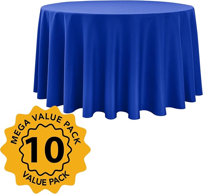 10-Pack Royal Blue Round Tablecloths, 108 Inches, Stain-Resistant Polyester for 4-5 Ft Round Tables - Washable Table Covers for Weddings, Banquets, Birthday Parties, Events