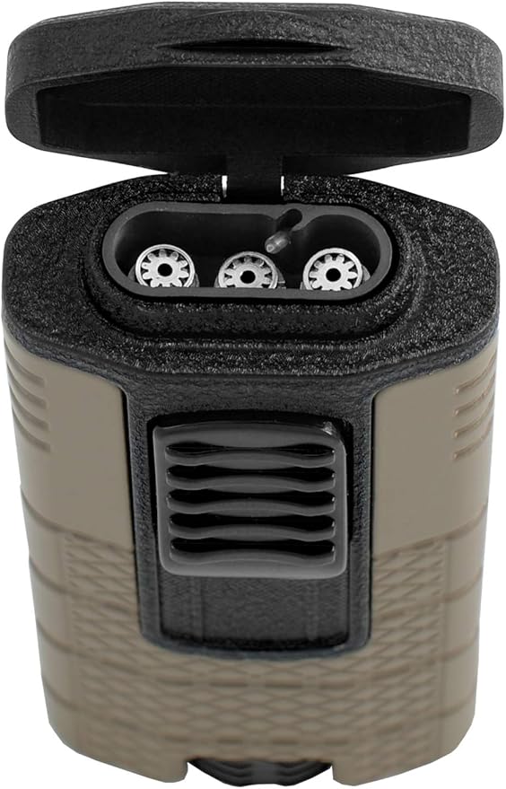 Xikar Tactical Triple Power Jet Flame Lighter, Engineered for Performance, Removable Pocket Clip, Angled Jet Flames, Ergonomic Metal Body, Tan and Black