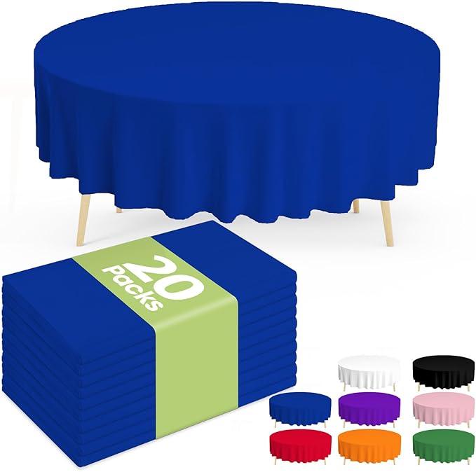 Pureegg Plastic Table Cloth Disposable 20 Pack, 84'' Round Table Cloths, Graduation Decorations Class of 2025, Graduation Party Tablecloths, Round, Plastic Cover, Leakproof & Sturdy, Blue