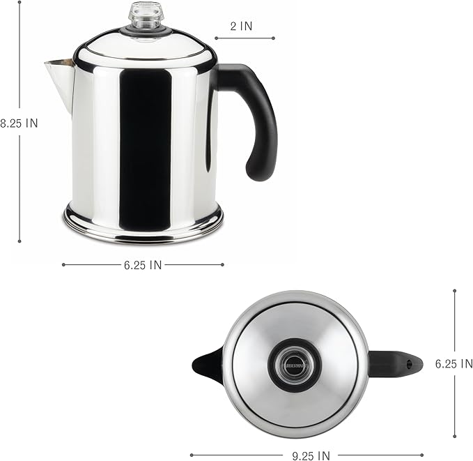 Farberware Classic Yosemite Stainless Steel Stovetop Coffee Percolator - 8 Cup, Silver