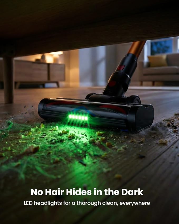 Cordless Vacuum Cleaner, 650W 55KPA 75Mins Runtime Self-Standing Stick Vacuum with LED Display for Home, Anti-Tangle, 8-in-1 Lightweight Vacuum for Hard Floor, Pet Hair, Carpet