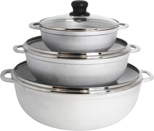 IMUSA 1.5, 3.5 & 7 Qt Cast Aluminum Caldero 3 Piece Set with Glass Lid