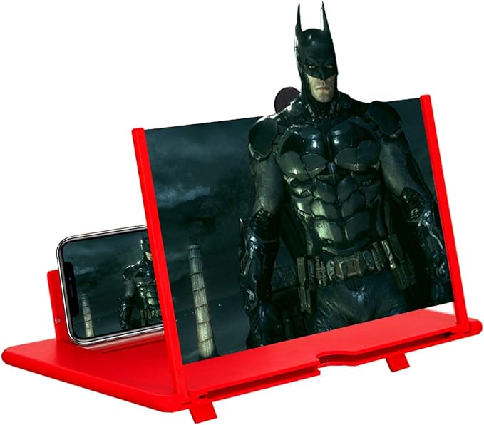 12" Screen Magnifier,3D HD Mobile Phone Magnifier Projector Screen Enlarger for Movies, Videos, and Gaming,Foldable Cell Phone Stand with Screen Amplifier,Supports All Smartphones (Red, 12inch)