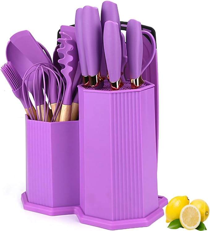 Kitchen Utensils Set,19 Pcs Cooking Tools and Knives Set,Cutting Board, Silverware Set, with Utensil Holder Precision Cutting and Organized Dining Kitchen Tool (Black)