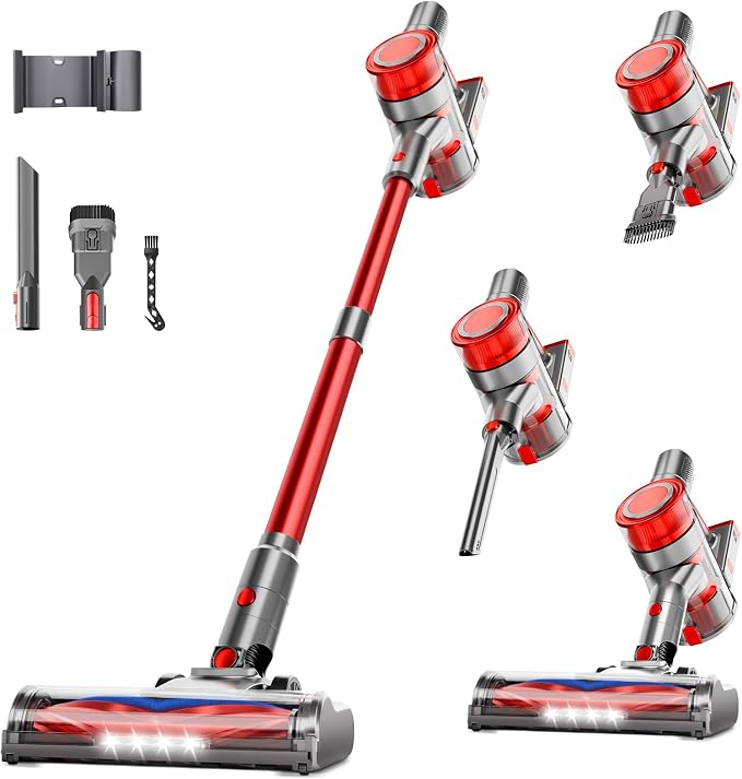 Cordless Vacuum Cleaner, Powerful Stick Vacuum Cleaner for Home with Rechargeable Battery, 6-in-1 Lightweight Handheld Vacuum, 45 Mins Runtime for Hardfloor & Carpets Pet Hair