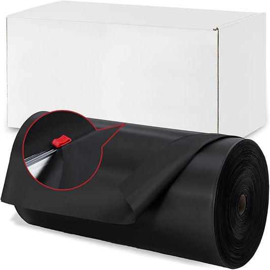 Plastic Tablecloth Roll, 410 Ft x 54 In Plastic Table Cloth Disposable Black Tablecloth Roll Premium PEVA Waterproof Black Table Cover Rolls with Cutter for Banquets, Festivals, Parties, Birthdays