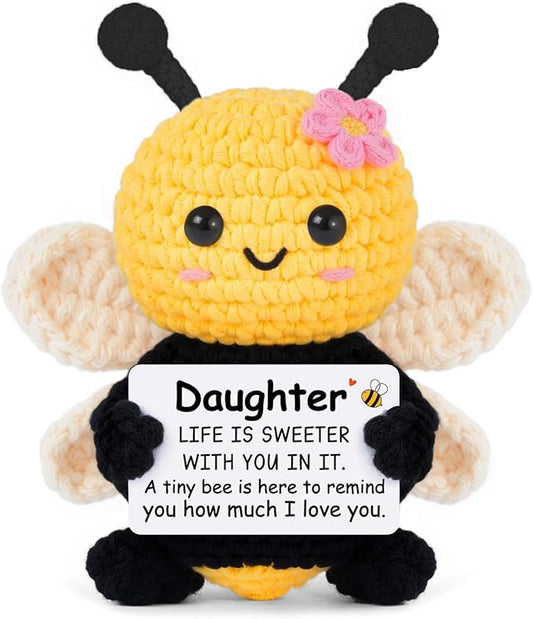 Mothers Day Daughter Gifts from Mom Dad, Birthday Gifts for Daughter Adult Ideas - Cute Handmade Crochet Bee - Birthday Graduation for Girls, Emotional Support Animal Present