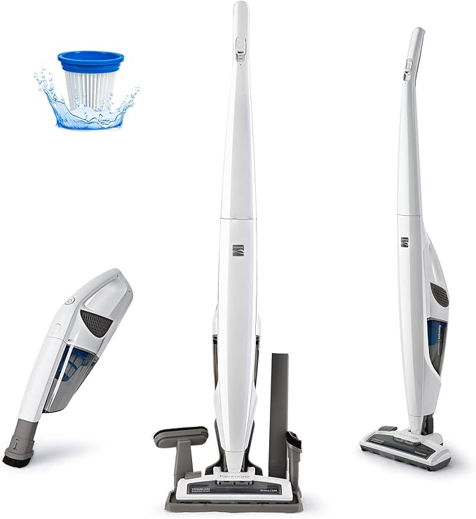 Kenmore DS1030 Cordless Stick Vacuum Lightweight Cleaner 2-Speed Suction | LED Headlight 2-in-1 Handheld for Hardwood Floor, Carpet & Pet Hair, White