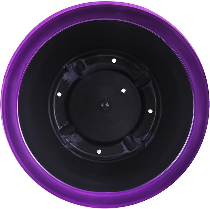 Garden Elements Indoor/Outdoor Glazed Brushed Happy Plastic Planter, Large, Dark Purple, 15" (Pack of 2)