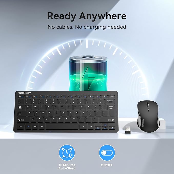 TECKNET Wireless Keyboard and Mouse Combo, Mini Cordless Computer Keyboard and Mouse Set 2.4GHz, Silent Adjustable 1600 DPI, Quiet Click, Lag-Free for Computer, Laptop, PC, Windows, Mac, Chrome OS