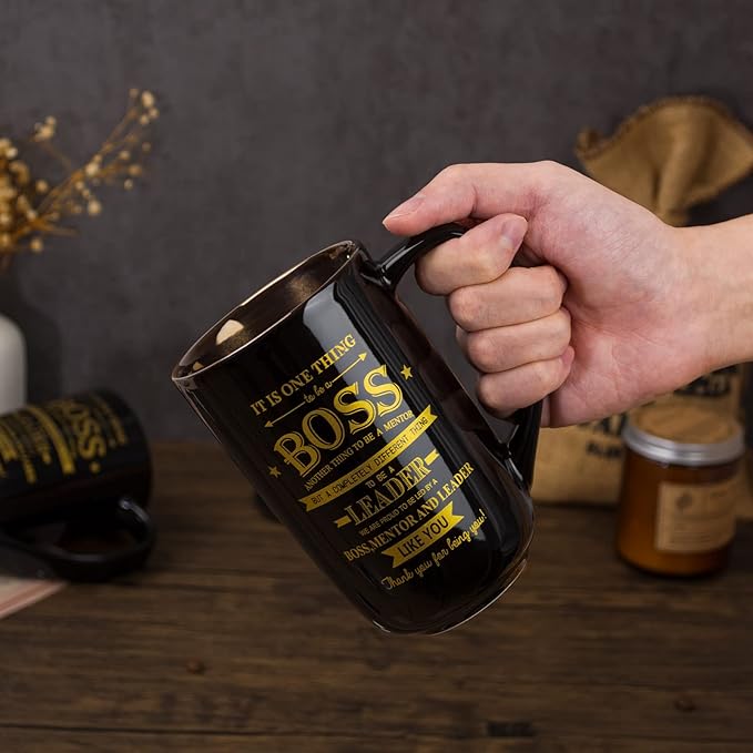 Boss Gifts - Best Bosses Day Gifts for Men Women - Funny Office Christmas Appreciation Gift for Boss Lady, Manager, Leader Female Male Birthday, Large 18 Oz Metal Glaze Ceramic Mug