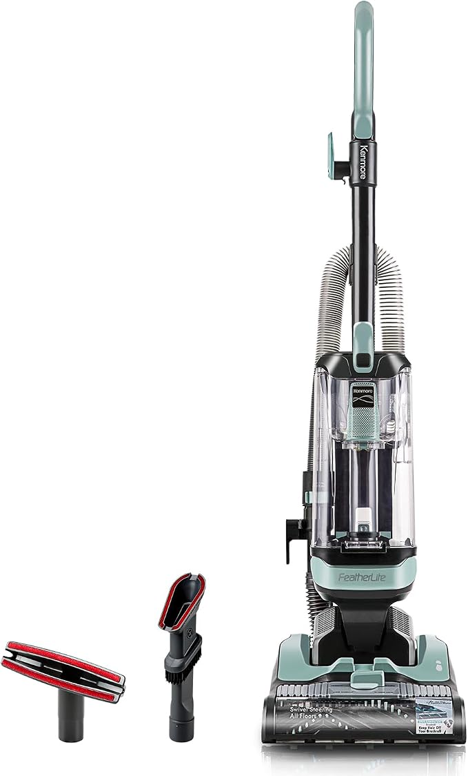 Kenmore DU1275 Featherlite Bagless Upright Vacuum Lightweight | 4 Height Adjustment, Hair Eliminator brushroll, Pet HandiMate & 2 Cleaning Tools, Light Green