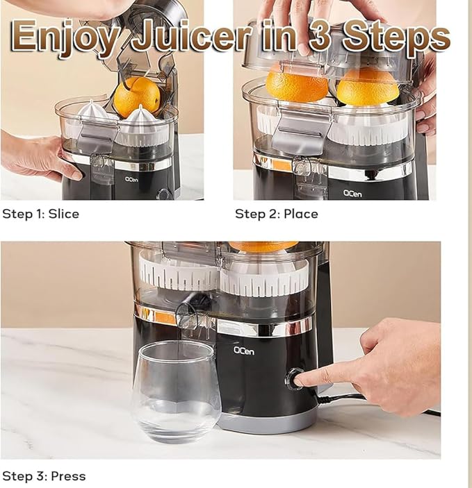 100W Electric Double-Head Juicer, Easy to Clean and Dishwasher-safe Parts, with 18000 RPM Powerful Motor for Orange, Lemon, Lime, High Juice Yield. (Silver)