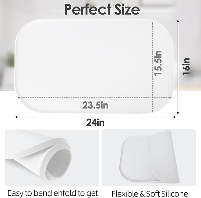TOHONFOO Silicone Coffee Maker Mat with Lip, 24'' x 16'' Heavy Duty Coffee Maker Mat for Countertops, Coffee Tray Fit Under Coffee Machine Appliance Automatic Machines Espresso Accessory, White