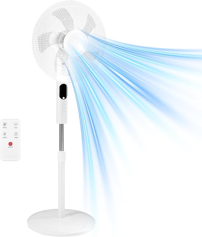 NEWBULIG 17" Pedestal Fans with Remote, Oscillating Standing Fan with 3 Speed & 3 Model, Quiet Timer Stand Up Fan for Indoor, Bedroom, Living Room, Adjustable Height & Tilt Head, Easy Assembly