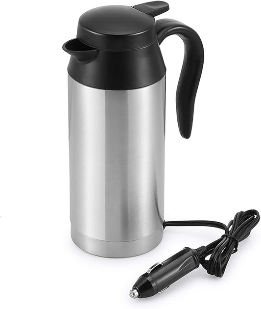 12V Car Kettle Boiler - 650ml Travel Kettle Car Water Heater Stainless Steel Car Coffee Cup Warmer Hot Water Maker with DC 12V Charger Electric Kettle for Car, Silver, A-1914218