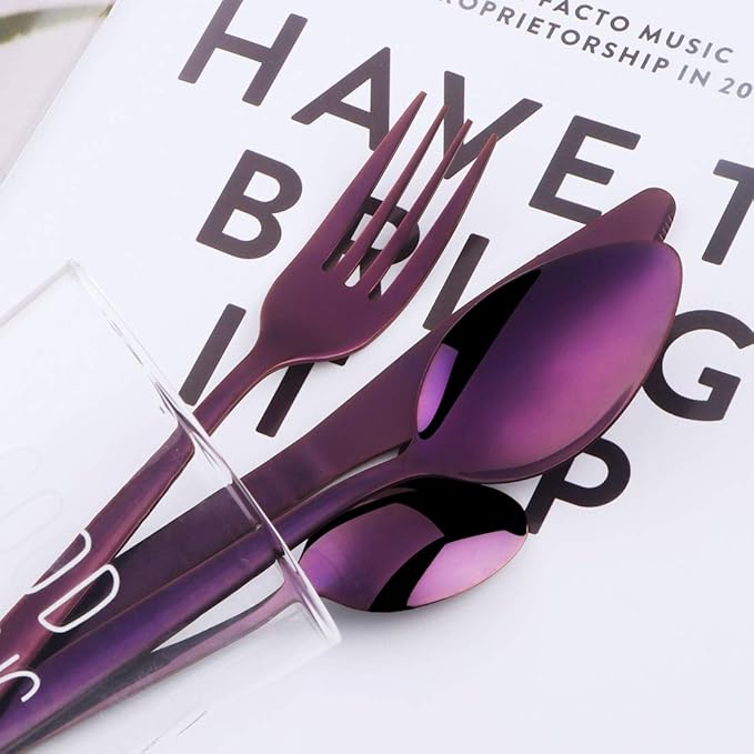 BuyGo Purple Silverware Flatware Set, 16-Piece Light Weight Stainless Steel Eating Utensil Service for 4, Include Knife Fork Spoon, Dishwasher Safe
