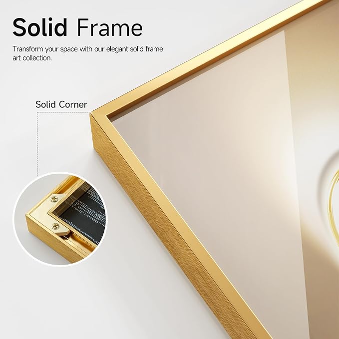 Framed Modern Luxury Gold Wall Art, Set of 3 Piece Contemporary Paintings Artwork for Walls, Golden Prints Pictures with Gold Frame, Wall Decor for Living Room, Hallway, Bedroom, Office 16x24 Inch