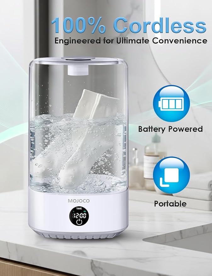Mojoco Mini Washing Machine - 6L Small Portable Washing Machine with 3 Wash Modes for Underwear, Socks & Baby Clothes - Rechargeable Countertop Mini Washer for Dorms, Hotels, Travel & Camping