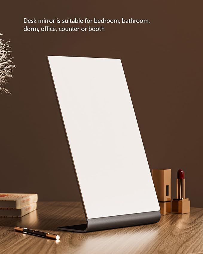 NEZZOE 12"x7" Frameless Flat Makeup Mirror, Free Standing Vanity Mirror for Bathroom Countertop, Desk or Jewelry Display, Perfect for Makeup & Shaving, Space Black