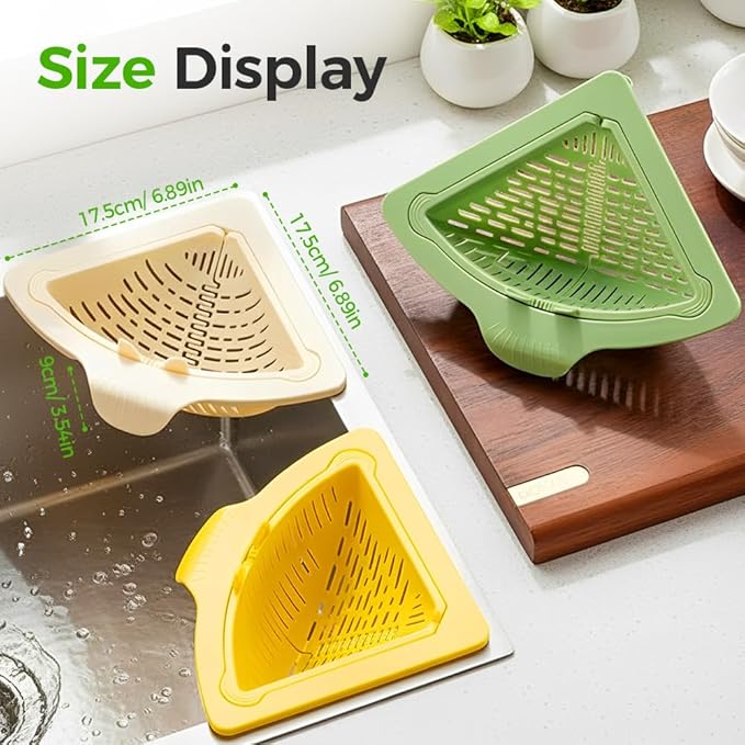 Magnetic Triangle Sink Strainer Basket, 2026 Upgrade Kitchen Corner Drain Rack with Twist-Open Bottom, Metal Sink Food Scraps Filter and Sponge Holder Produce Rinse Basket