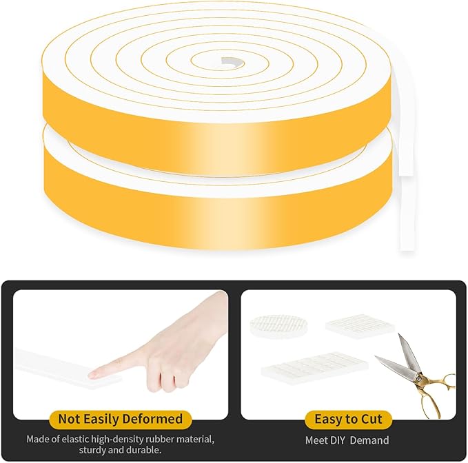 Weather Stripping Door Seal Strip,Front Door Weather Stripping,Insulation Tape for Door Frame,Window,Air Conditioner (White,3/4 in x 3/8 in x 13Ft)