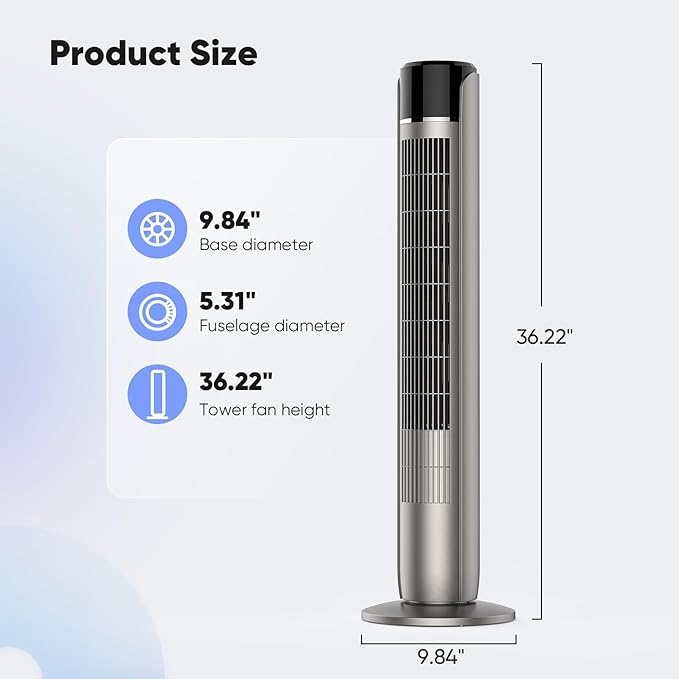 OLIXIS Tower Fan for Bedroom, 60°Oscillating Fan with Remote, 25ft Far, 28dB Quiet Electric Standing Fan, 12 H Timer, 5 Speeds, 4 Modes, Bladeless Floor fan for Home, Office, Indoor, 36 Inch