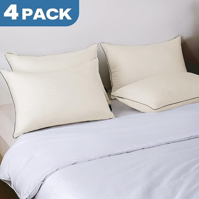 GOHOME Pillows Queen Size Set of 4 - Bed Pillows for Sleeping 4 Pack, Cooling Supportive Hotel Pillows with Premium Soft Down Alternative Fill for Side Stomach and Back Sleepers