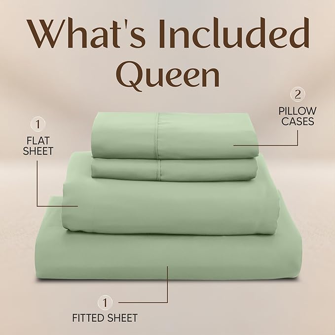 Utopia Bedding Queen Size Sheet Set – 4 Piece Bed Sheets, Soft and Breathable Microfiber, Includes 1 Fitted Sheet, 1 Flat Sheet and 2 Pillowcases – Oeko Tex (Sage)