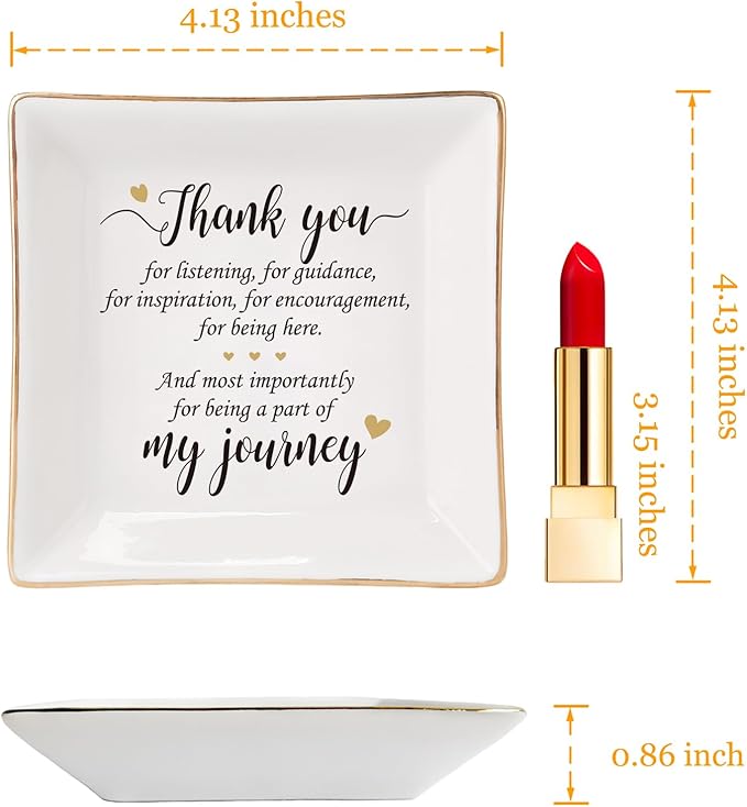 HOME SMILE Mother's Day Thank You Gifts for Women Friends Teacher Coworkers,Friends Ceramic Ring Jewelry Dish Tray Plate for Birthday Graduation Farewell -Thank You Being A Part of My Journey