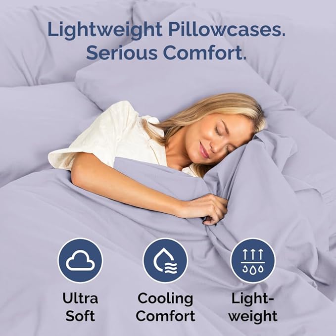 Standard Pillow Cases Set of 2 - Ultra-Soft Hotel Quality Pillowcase Covers - Comfy & Wrinkle Free - Stain and Fade Resistant - Machine Washable Pillow Protectors - 2 Piece Set - Light Lavender
