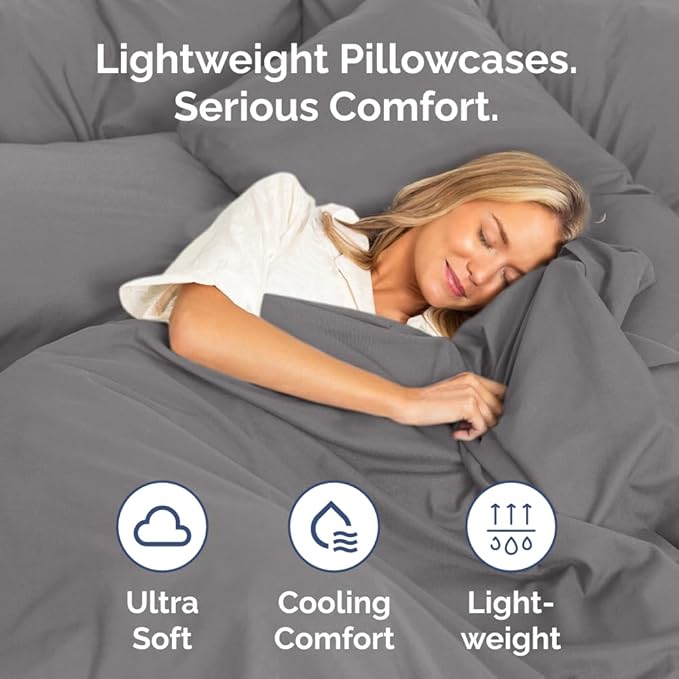 Standard Pillow Cases Set of 4 - Ultra Soft Hotel Quality Pillowcase Covers - Comfy Bedding for Women, Men, Kids & Teens - Machine Washable Pillow Protectors - 4 Piece Set - Standard Size Dark Grey