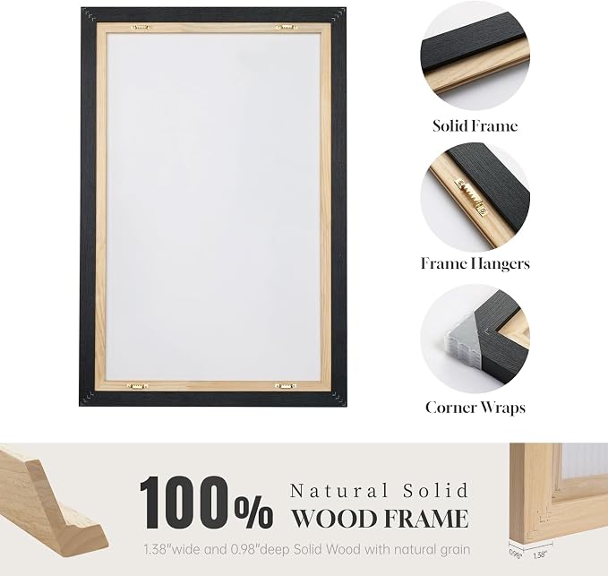 Large Framed Modern Abstract Wall Art for Living Room, 3 Piece Black White Gray Canvas Prints Paintings Artwork for Walls, Minimalist Abstract Pictures for Hallway, Stair, Office Wall Decor 24x36 In