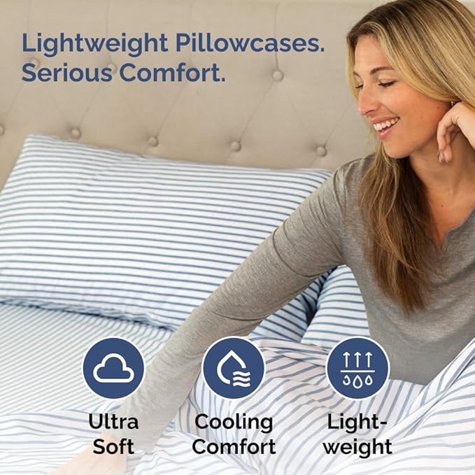 King Standard Pillow Cases Set of 2 - Ultra-Soft Hotel Quality Pillowcase Covers - Comfy, Cozy & Fade Free - Wrinkle Resistant - Machine Washable Pillow Protectors - 2 Piece Set - Blue Stripes 2