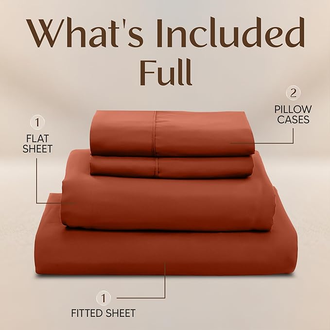 Utopia Bedding Full Size Sheet Set – 4 Piece Bed Sheets, Soft and Breathable Microfiber, Includes 1 Fitted Sheet, 1 Flat Sheet and 2 Pillowcases – OekoTex (Orange)