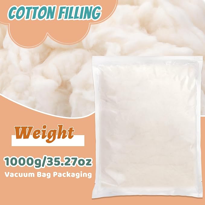 ZXIIXZ 2.2 lb Cotton for Pillow Stuffing, (7oz-4.4 lb) Warm Cotton Fiber Fill for Pillow Cushion Quilt Stuffing, Soft Natural Cotton Stuffing for Stuffed Animals, Home DIY Craft Stuffing