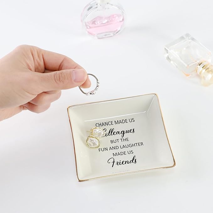 HOME SMILE Colleague to Friend Gifts for Women Jewelry Tray- Retirement Leaving Farewell Appreciation Birthday Christmas-Chance Made Us Colleagues,But The Fun and Laughter We Share Made Us Friends
