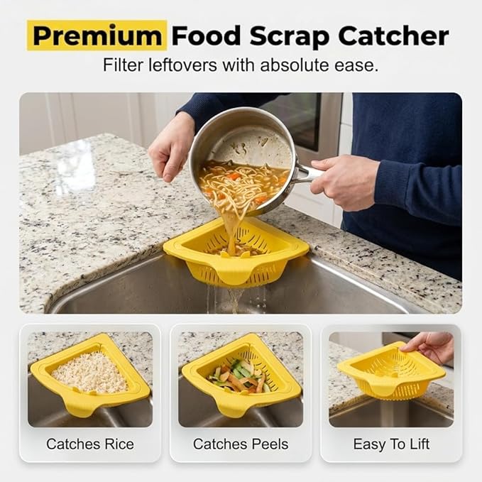 Magnetic Triangle Sink Strainer Basket, 2026 Upgrade Kitchen Corner Drain Rack with Twist-Open Bottom, Metal Sink Food Scraps Filter and Sponge Holder Produce Rinse Basket